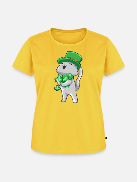 Katze Kleeblatt Glück - Frauen Premium Bio T-Shirt - Sonnengelb