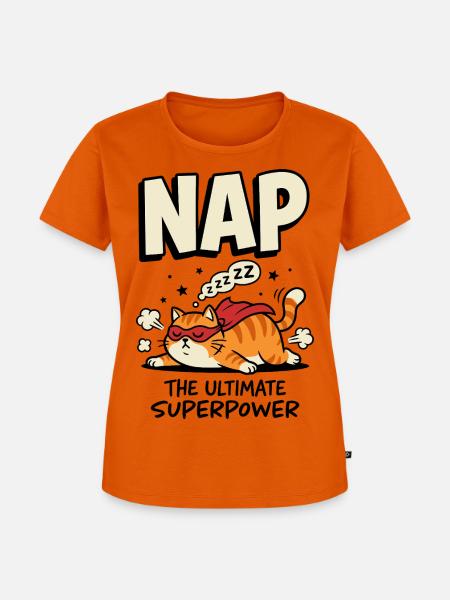 Schlafende Superhelden-Katze – Nap Superpower - Frauen Premium Bio T-Shirt - Orange