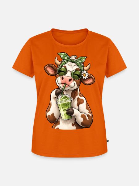 Süße Kuh mit Matcha Latte - Frauen Premium Bio T-Shirt - Orange