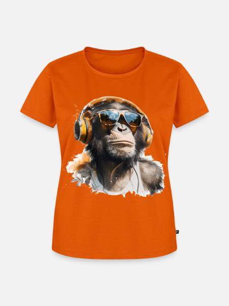 Affe mit Kopfhörern und Sonnenbrille - Frauen Premium Bio T-Shirt - Orange