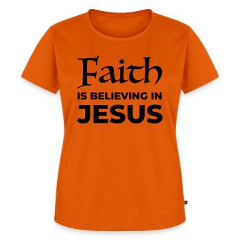 Glaube an Jesus - Frauen Premium Bio T-Shirt - Orange  - Vorne - Selfina (174cm)