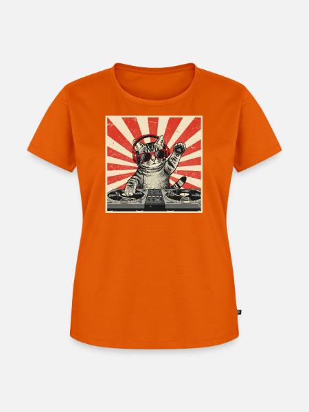 Katzen-DJ Retro Pop Art - Frauen Premium Bio T-Shirt - Orange