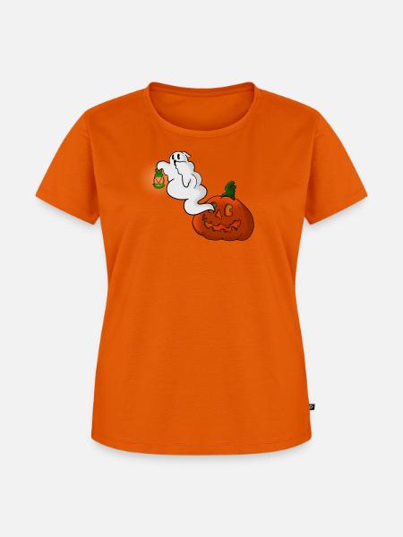 Geist mit Laterne über Kürbis - Frauen Premium Bio T-Shirt - Orange 