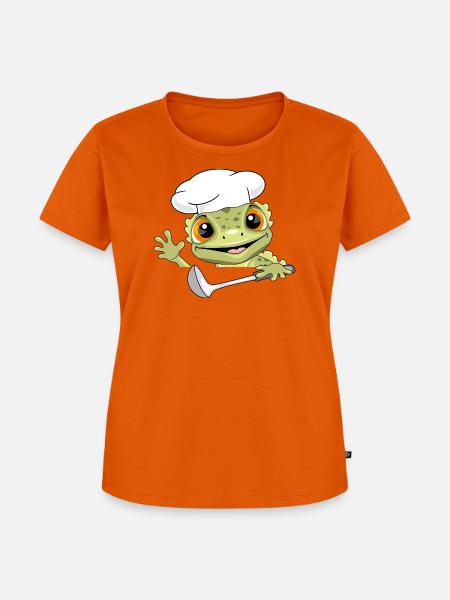 Peeking_chef_gecko_with_a_ladle_in_his_hand - Frauen Premium Bio T-Shirt - Orange 