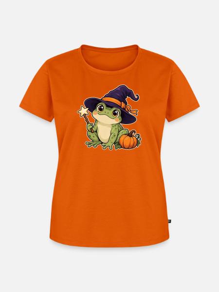 Frosch mit Hexenhut - Frauen Premium Bio T-Shirt - Orange 