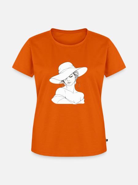 Filigranes Linienportrait mit Hut - Frauen Premium Bio T-Shirt - Orange 