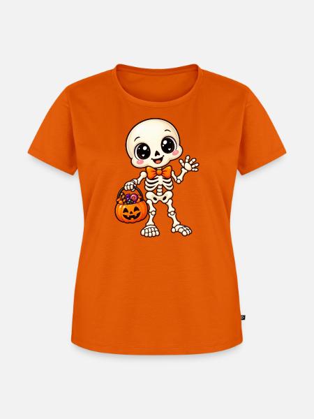 Niedliches Halloween-Skelett und Kürbis - Frauen Premium Bio T-Shirt - Orange