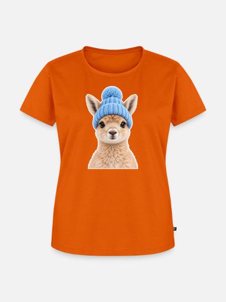 Alpaka mit blauer Wollmütze - Frauen Premium Bio T-Shirt - Orange 