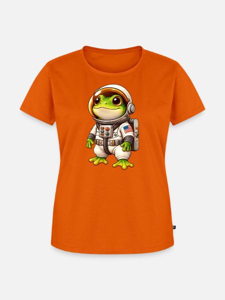 Frosch Astronaut Weltraum Entdecker Cartoon - Frauen Premium Bio T-Shirt - Orange