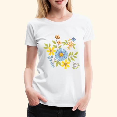 Blue Cream and Yellow FLOWERS - Camiseta premium mujer