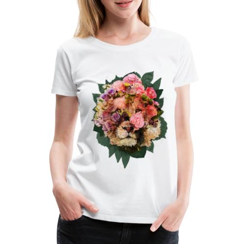 Ritratto leone fiori in doppia esposizione - Maglietta Premium da donna