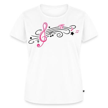 Musik, Notenschlüssel mit Notenblatt und Noten - Frauen Premium Bio T-Shirt - Weiß - Vorne - AI Model Female 172 dark (172cm)