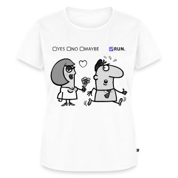 Amour ou Fuite – Design Humour Décalé - T-shirt Premium bio Femme - blanc - Devant - AI Model Female 172 dark (172cm)