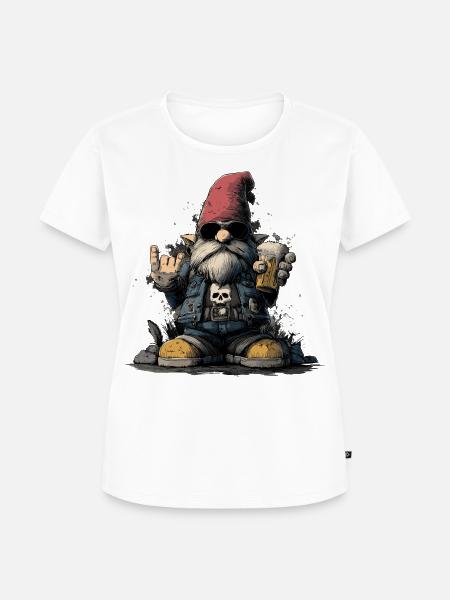 Gartenzwerg Rocker trinkt Bier - Frauen Premium Bio T-Shirt - Weiß