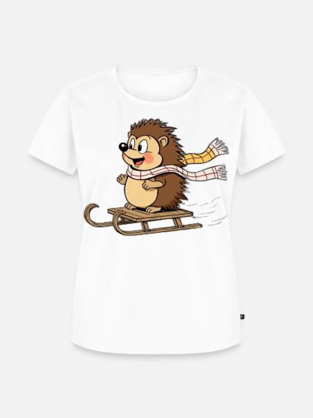 Igel im Winter mit Schlitten - Frauen Premium Bio T-Shirt - Weiß
