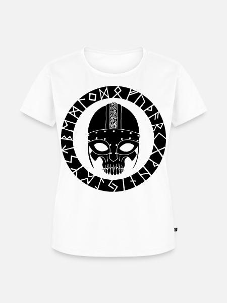 Schwarzer Totenkopf und Wikinger-Runen - Frauen Premium Bio T-Shirt - Weiß