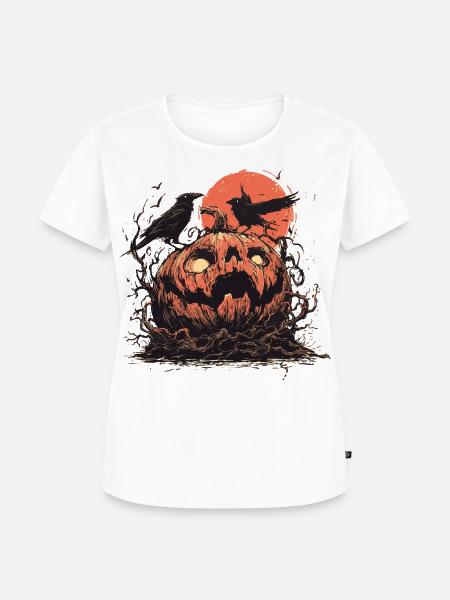 Kürbis mit Raben im Mondschein - Frauen Premium Bio T-Shirt - Weiß