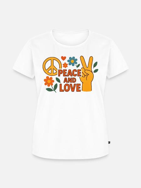 Peace and Love Retro Floral - Frauen Premium Bio T-Shirt - Weiß