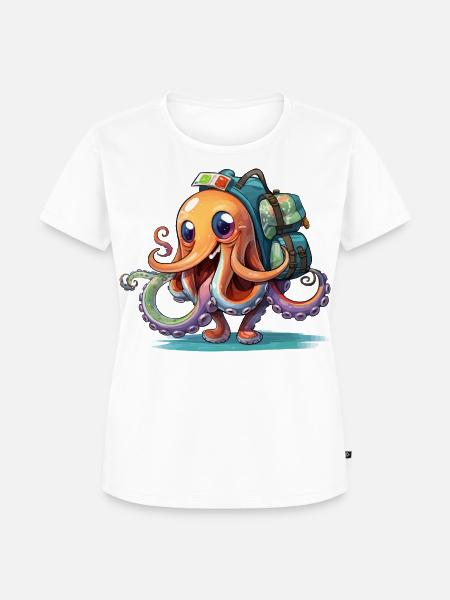 Oktopus Entdecker mit Rucksack - Frauen Premium Bio T-Shirt - Weiß