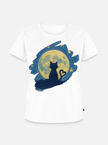 Katze mit Herz im Mondlicht - Frauen Premium Bio T-Shirt - Weiß