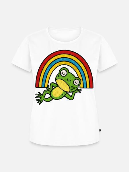 Relaxender Frosch unter dem Regenbogen - Frauen Premium Bio T-Shirt - Weiß