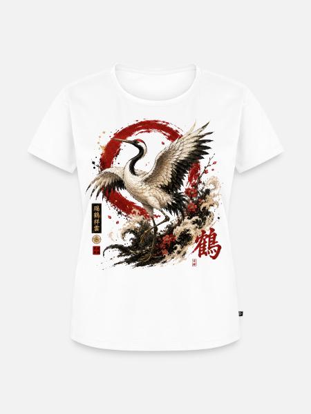 Kranich – Japanese Crane Art Design - Frauen Premium Bio T-Shirt - Weiß