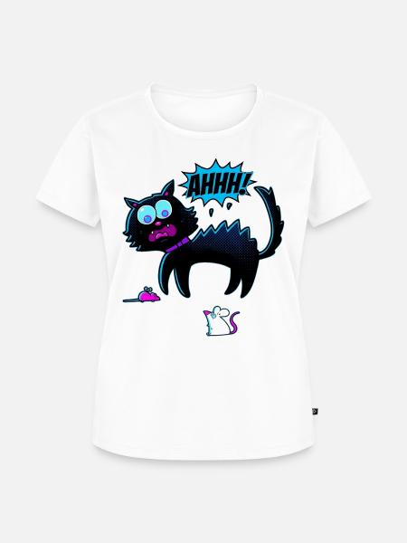 Katze erschrickt vor Maus - Frauen Premium Bio T-Shirt - Weiß
