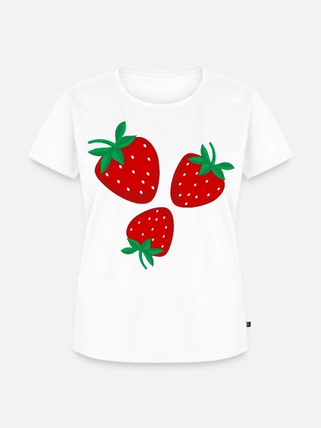 Drei leuchtend rote Erdbeeren - Frauen Premium Bio T-Shirt - Weiß