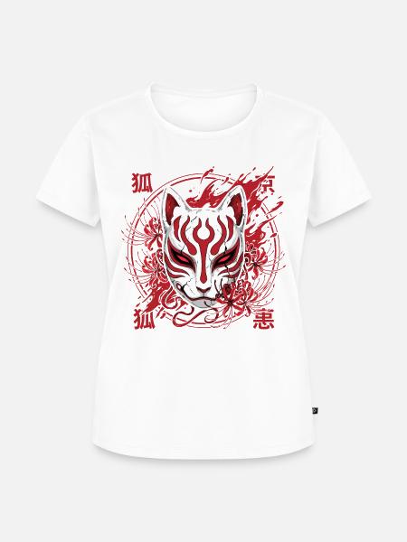 Kitsune Maske Rot-Weiß - Frauen Premium Bio T-Shirt - Weiß