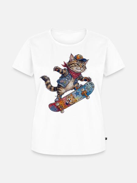 Coole Skater Katze Skateboard Design - Frauen Premium Bio T-Shirt - Weiß