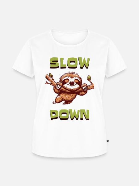 Faultier Shirt – Slow Down - Frauen Premium Bio T-Shirt - Weiß