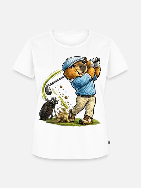Süßes Capybara beim Golf - Frauen Premium Bio T-Shirt - Weiß