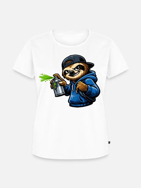 Cooles Faultier beim Graffiti Sprayen - Frauen Premium Bio T-Shirt - Weiß