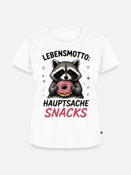 Lebensmotto Snacks Waschbär - Frauen Premium Bio T-Shirt - Weiß