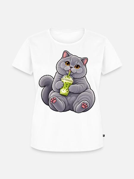 Britisch Kurzhaar mit Matcha Latte - Frauen Premium Bio T-Shirt - Weiß
