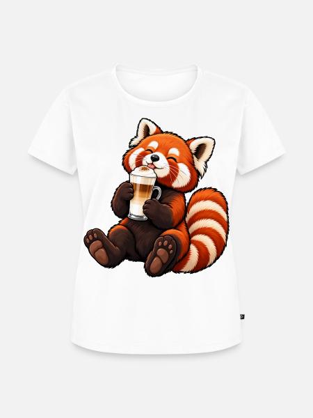 Roter Panda mit Latte Macchiato - Frauen Premium Bio T-Shirt - Weiß