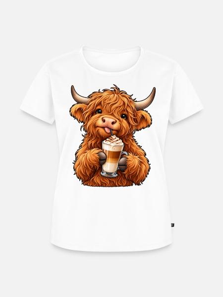 Highland Cattle mit Latte Macchiato - Frauen Premium Bio T-Shirt - Weiß
