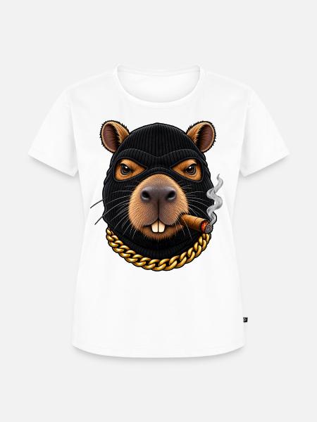 Böses Capybara mit Sturmhaube - Frauen Premium Bio T-Shirt - Weiß