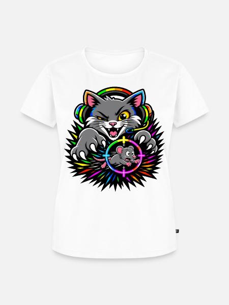 Gaming-Katze auf Mäusejagd - Frauen Premium Bio T-Shirt - Weiß