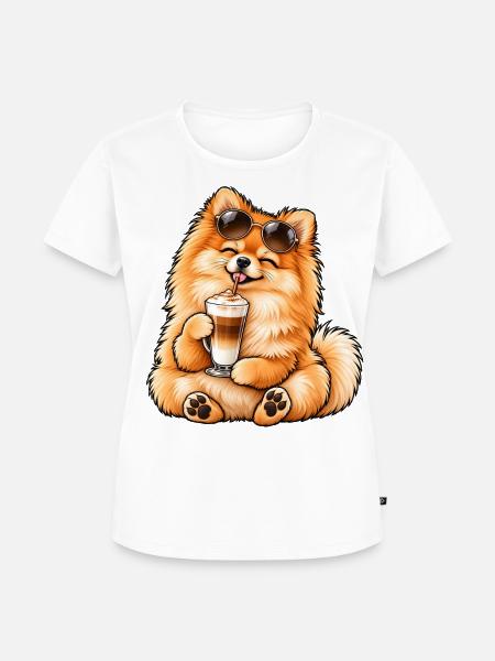 Süßer Zwergspitz mit Latte Macchiato - Frauen Premium Bio T-Shirt - Weiß
