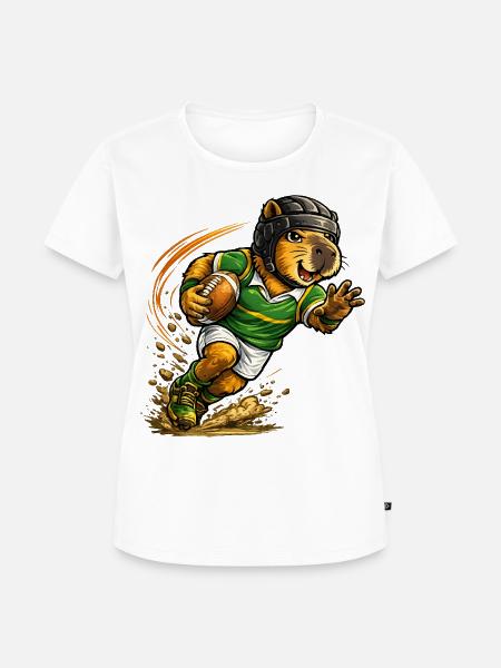Capybara beim Rugby - Frauen Premium Bio T-Shirt - Weiß