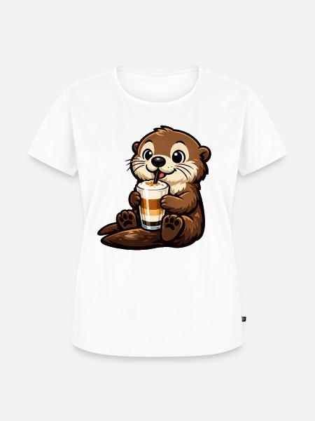 Seeotter mit Latte Macchiato - Frauen Premium Bio T-Shirt - Weiß
