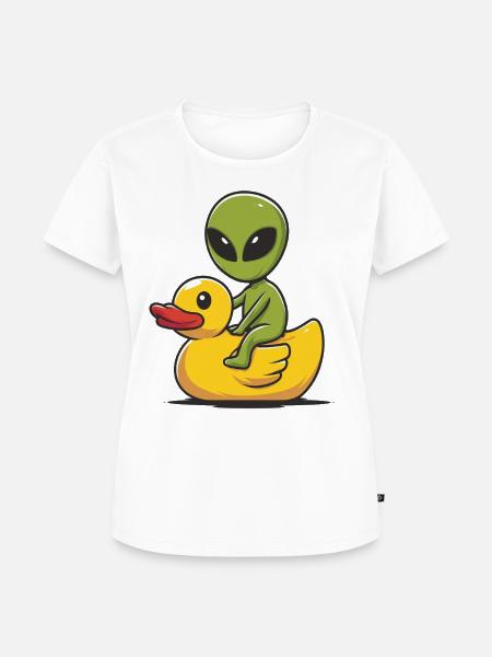 Alien auf Ducky - Frauen Premium Bio T-Shirt - Weiß