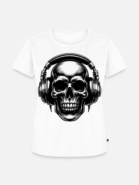 Skull mit Headset - Frauen Premium Bio T-Shirt - Weiß