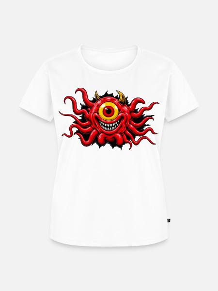 Rotes, einäugiges tentakelbewehrtes Monster - Frauen Premium Bio T-Shirt - Weiß