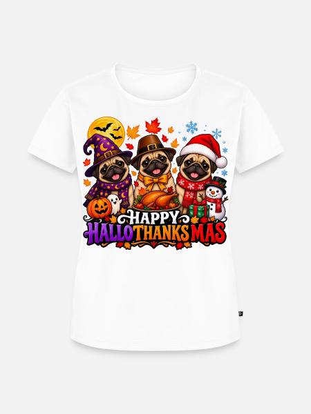 Niedlicher Mops, Halloween, Erntedankfest - Frauen Premium Bio T-Shirt - Weiß