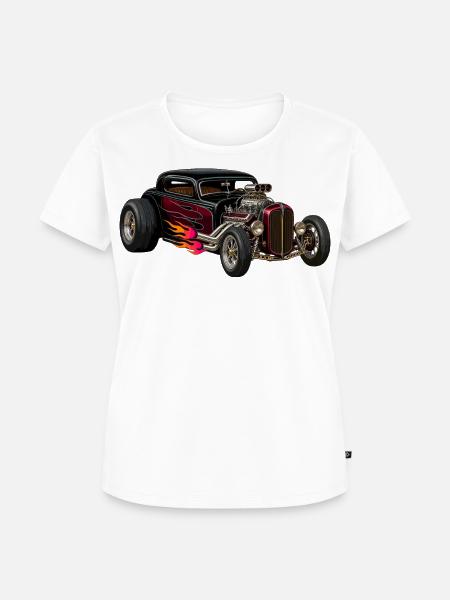 Flammenhotrod mit Chrommotor - Frauen Premium Bio T-Shirt - Weiß
