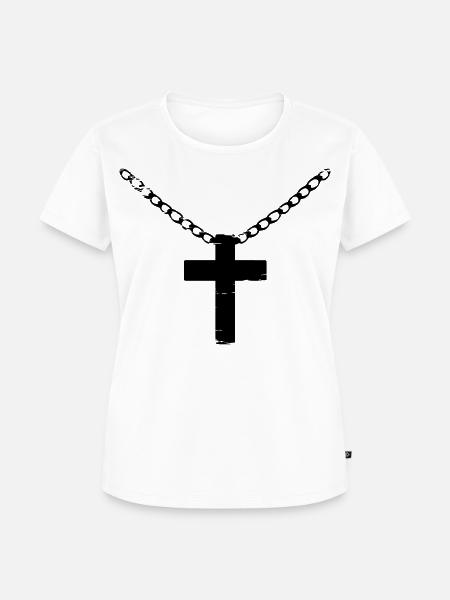 Kreuz mit Kette used look - Frauen Premium Bio T-Shirt - Weiß