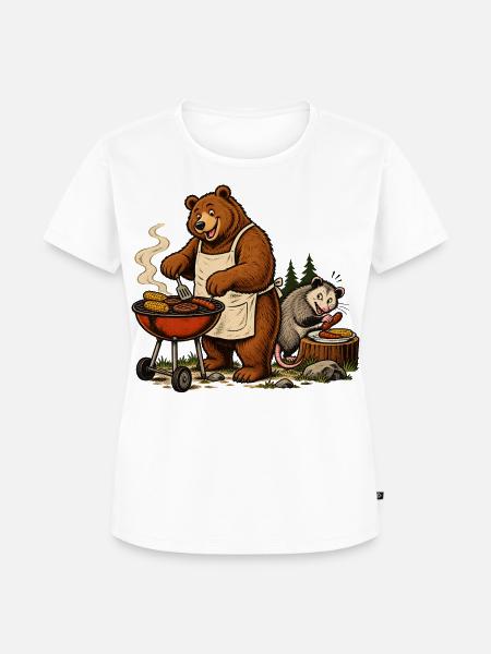 Bär & Opossum beim Grillen – Grillfreunde - Frauen Premium Bio T-Shirt - Weiß
