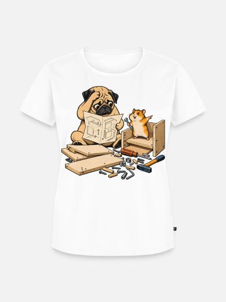 Mops & Hamster beim Heimwerken – Heimwerker - Frauen Premium Bio T-Shirt - Weiß